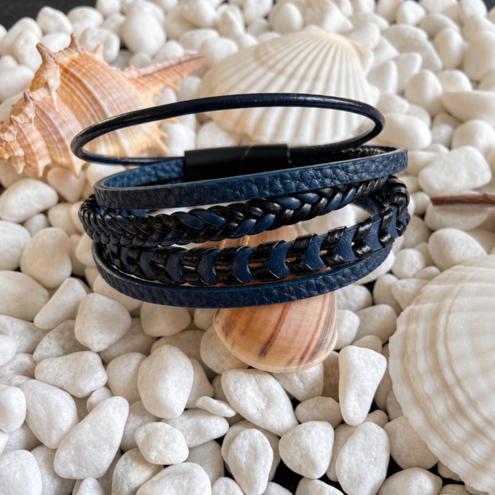 Multi Layered Leather Rope Bracelet, Blue
