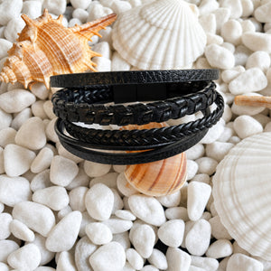 Multi Layered Leather Rope Bracelet, Black