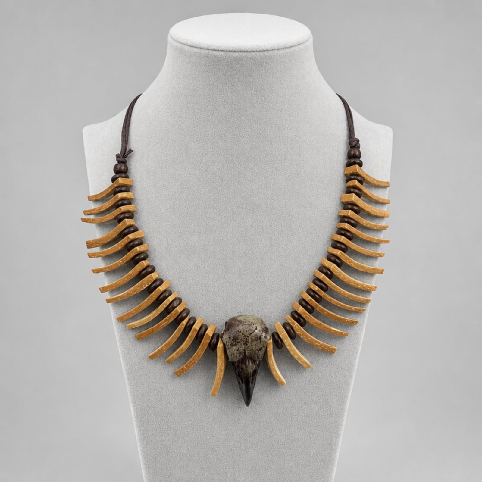 Crow Skull Coconut Shell Necklace
