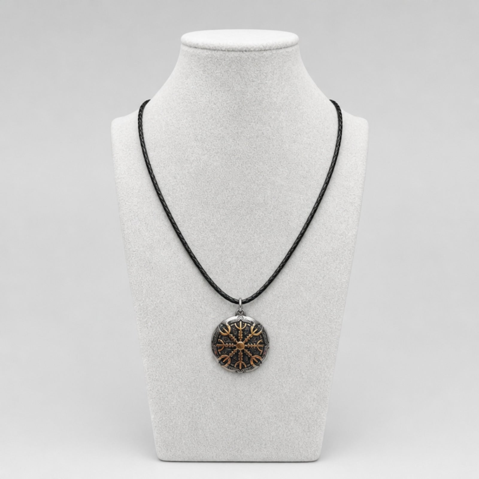 Compass Necklace with Rope, Dark Silver/Gold