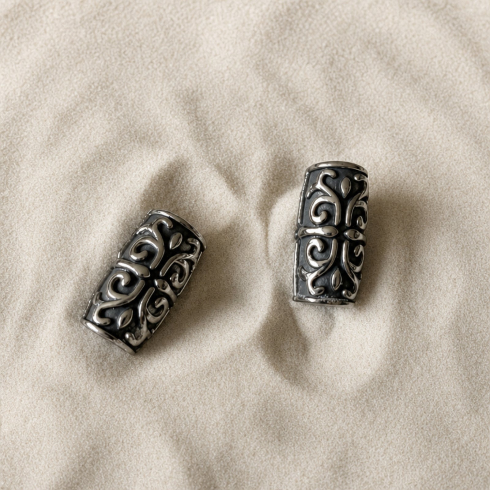 2 Pcs Blackened Tribal Viking Tube Beads
