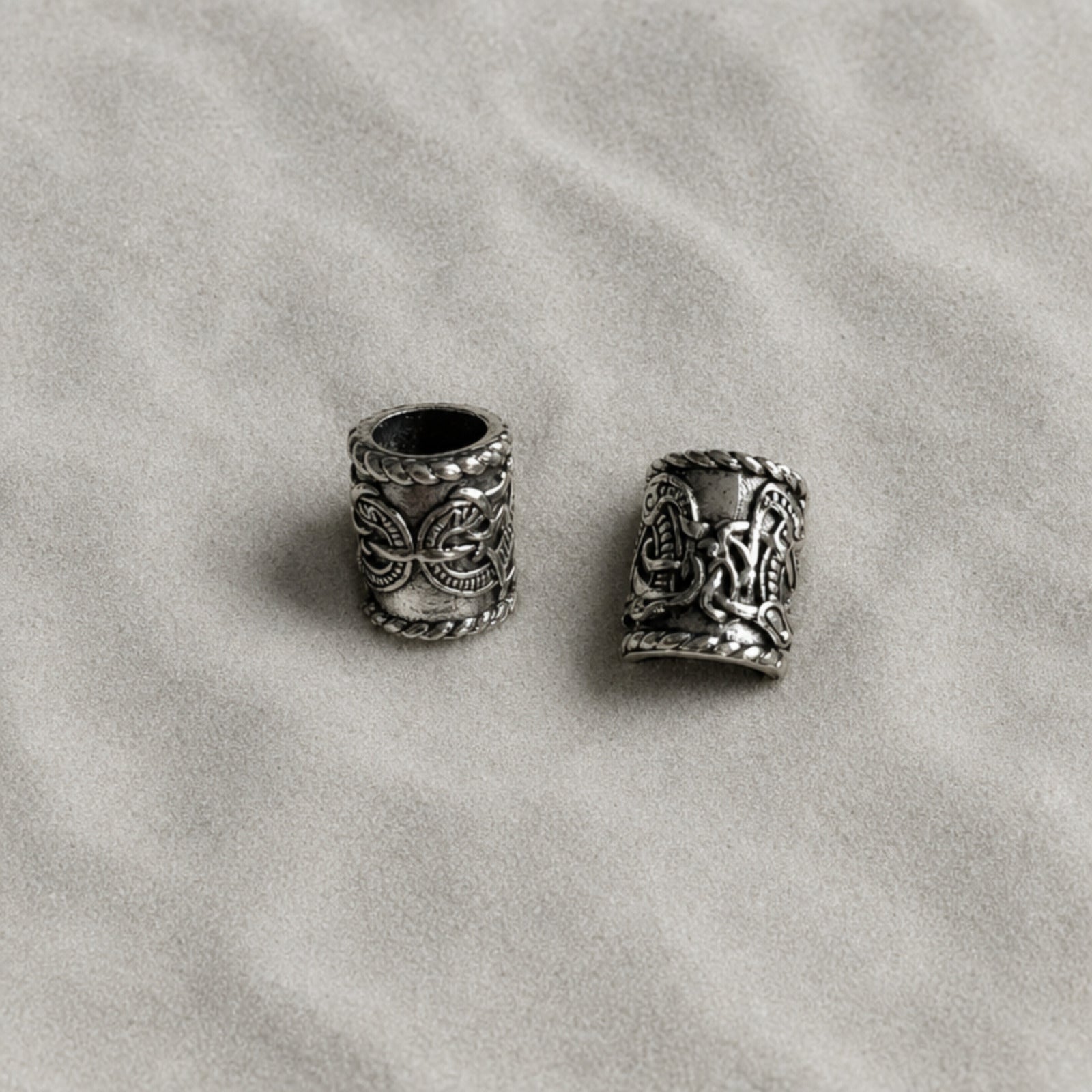 2 Pcs Viking Tube Beads, Silver