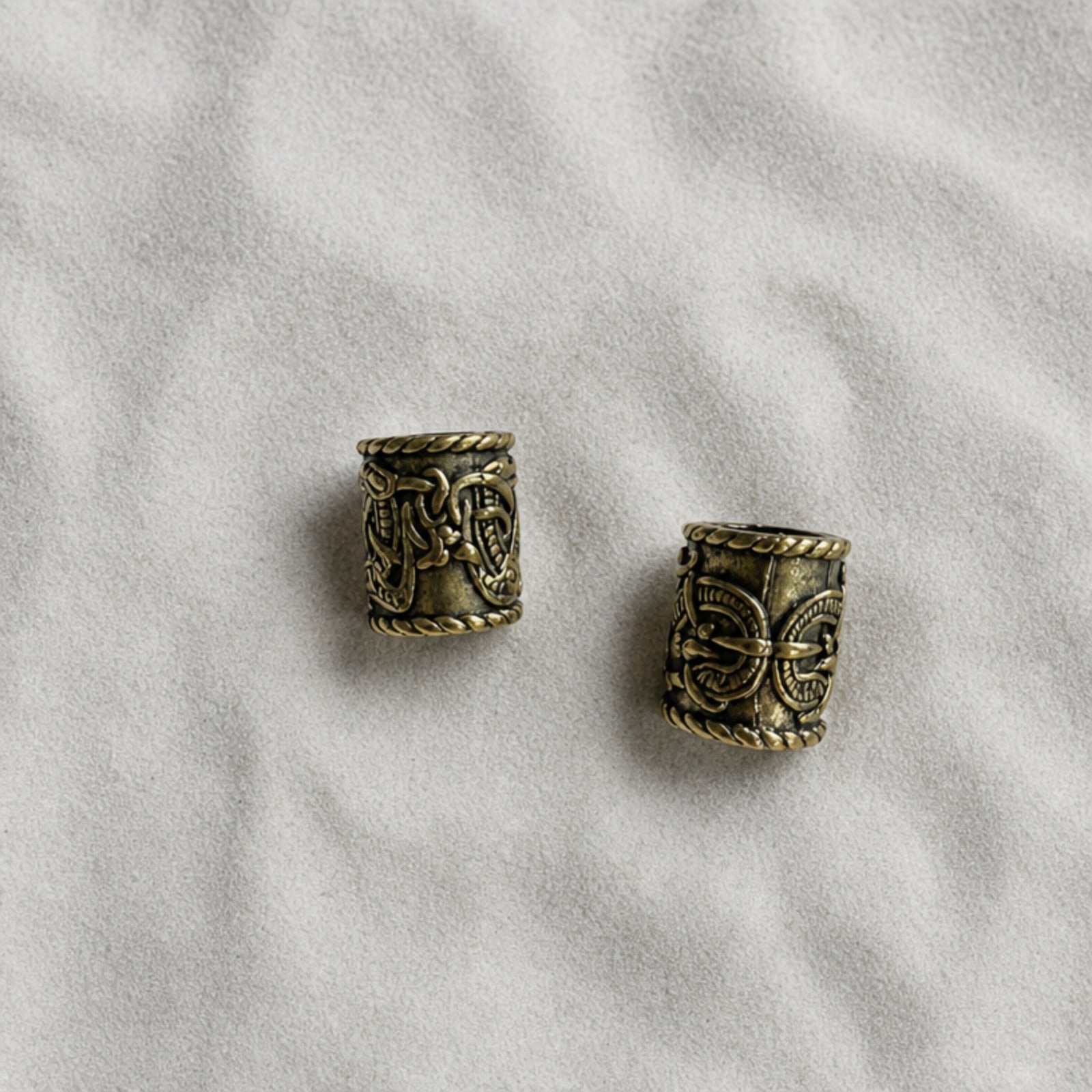 2 Pcs Viking Tube Beads, Antique Brass