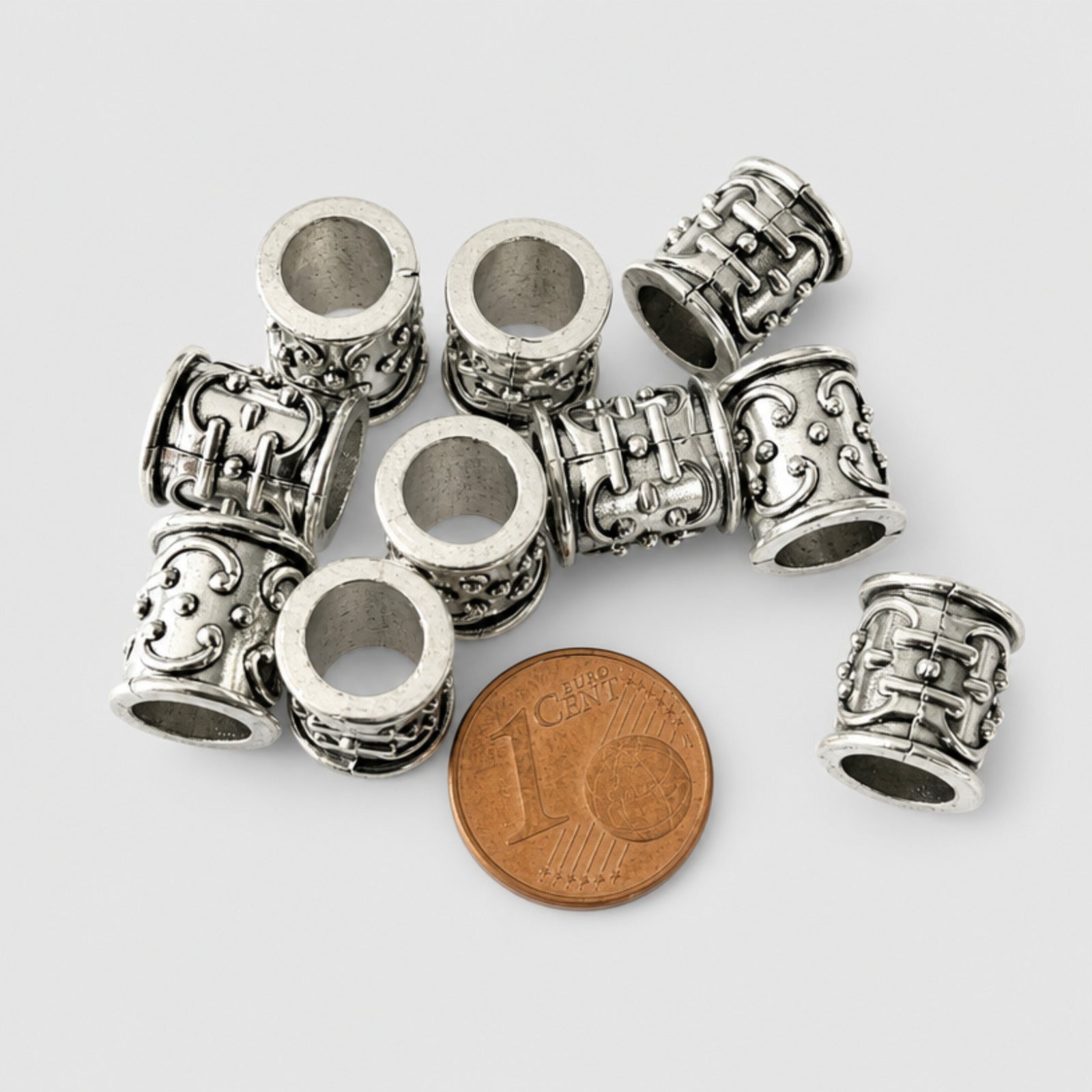 10 Pcs Viking Tube Beads, Silver