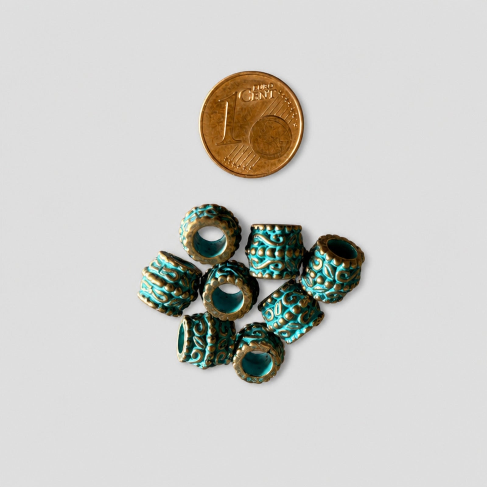 8 Pcs Spacer Tube Beads, Copper Blue
