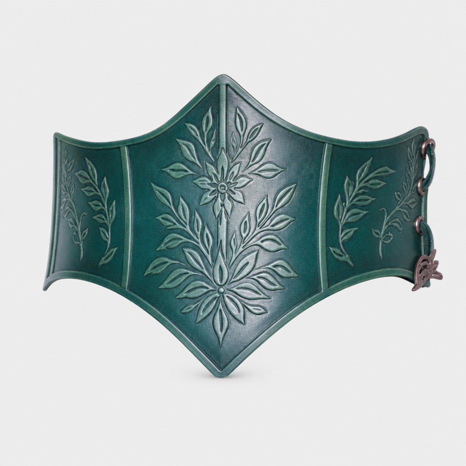 Handcrafted Under bust  Leather Floral Corset, Green