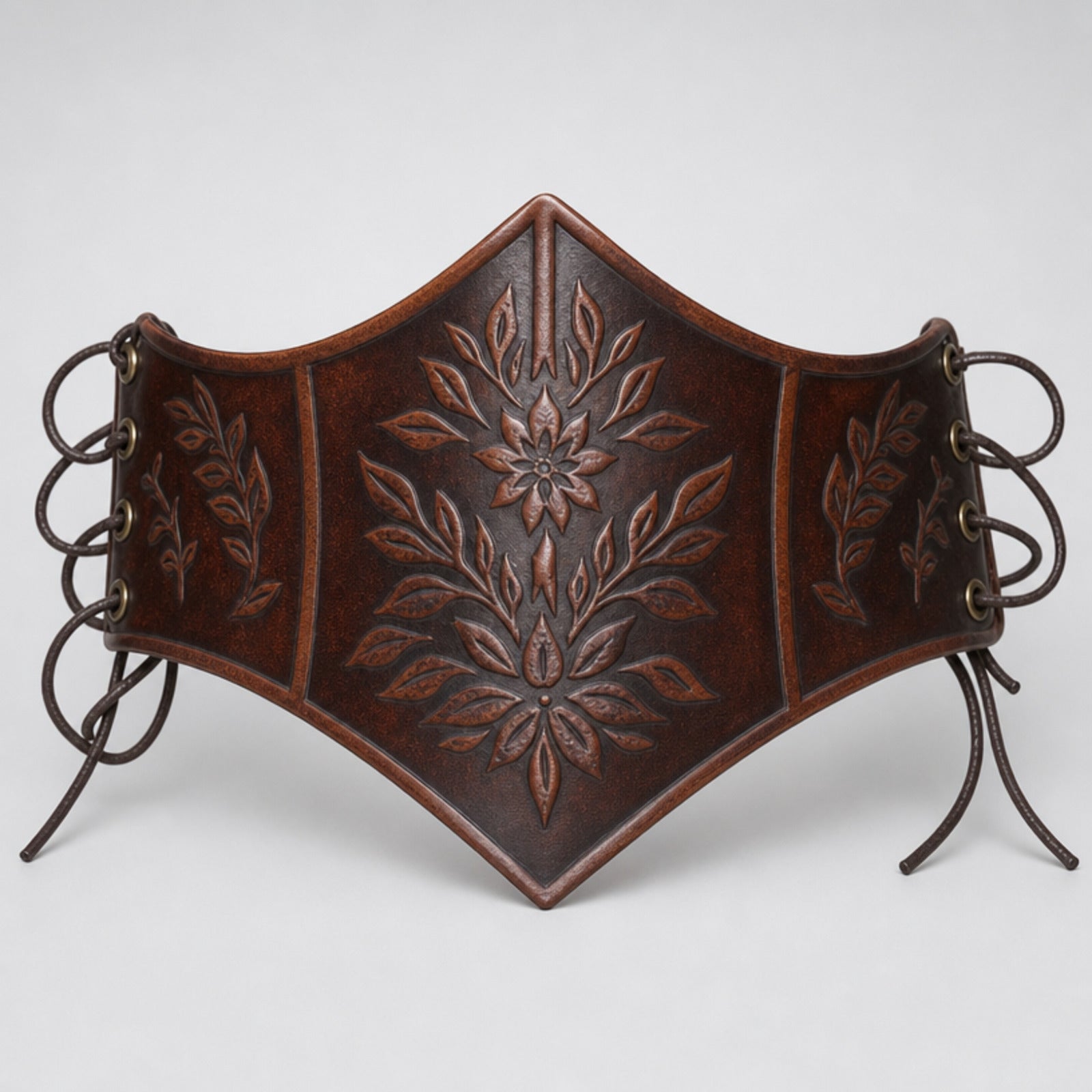 Handcrafted Under bust  Leather Floral Corset, Brown