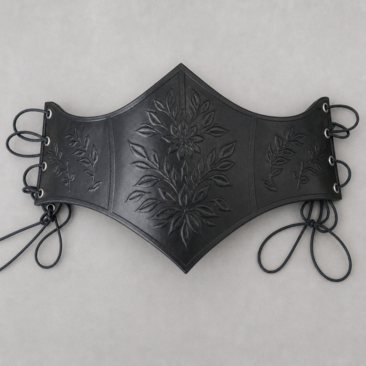 Handcrafted Under bust  Leather Floral Corset, Black