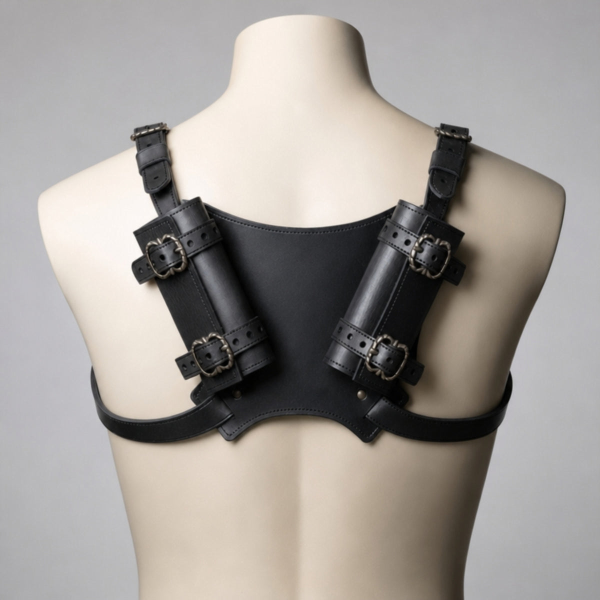 Handcrafted Premium leather back harness, Smooth Finish Effect, Black