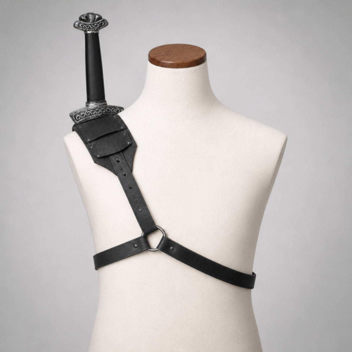 Handcrafted Leather Back Sword Scabbard Damage Look finish, Black