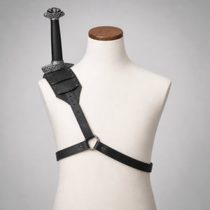 Handcrafted Leather Back Sword Scabbard Damage Look finish, Black