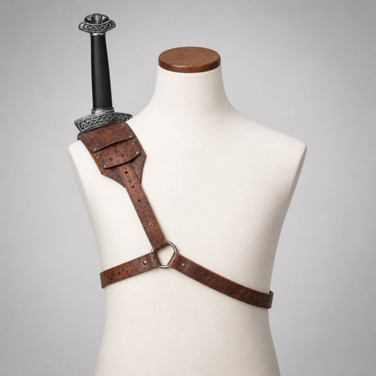 Handcrafted Leather Back Sword Scabbard Damage Look Finish, Brown