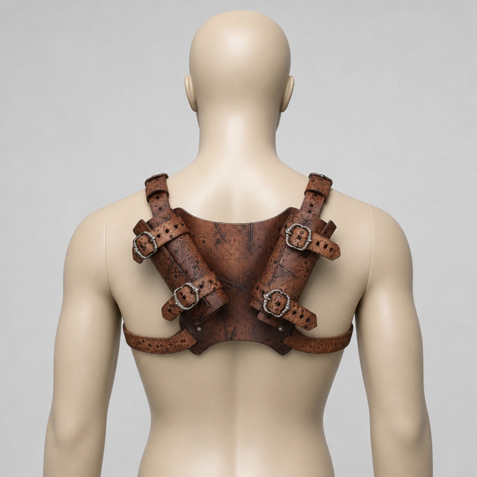 Handcrafted Premium leather back harness, Aged Damage Finish, Brown