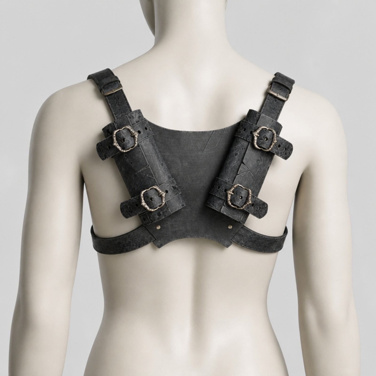 Handcrafted Premium Leather Back Harness, Age Damaged Effect Finish, Black
