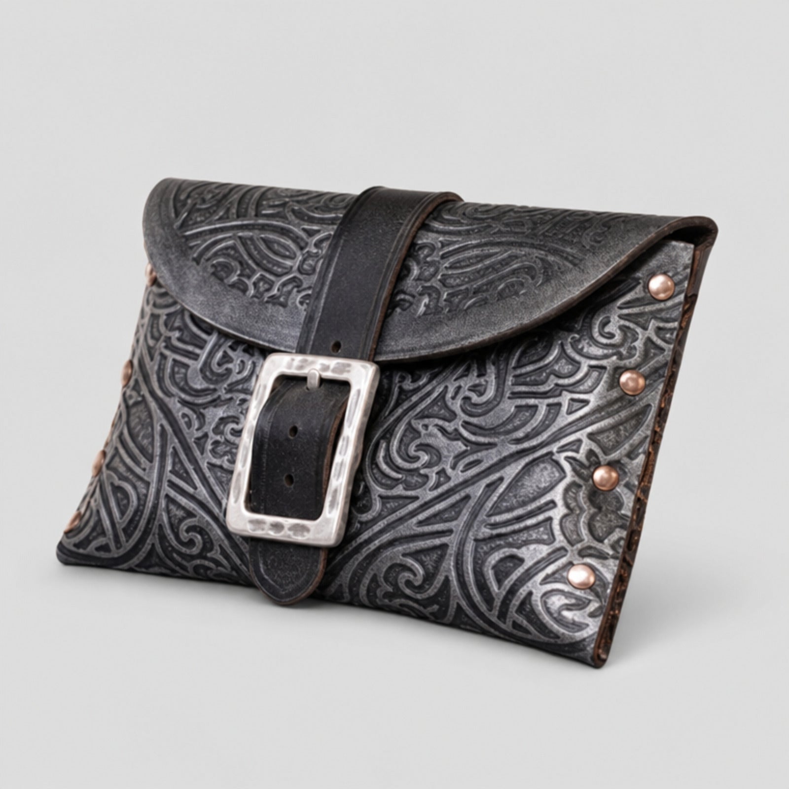 Handcrafted Leather Bag, Charcoal Grey