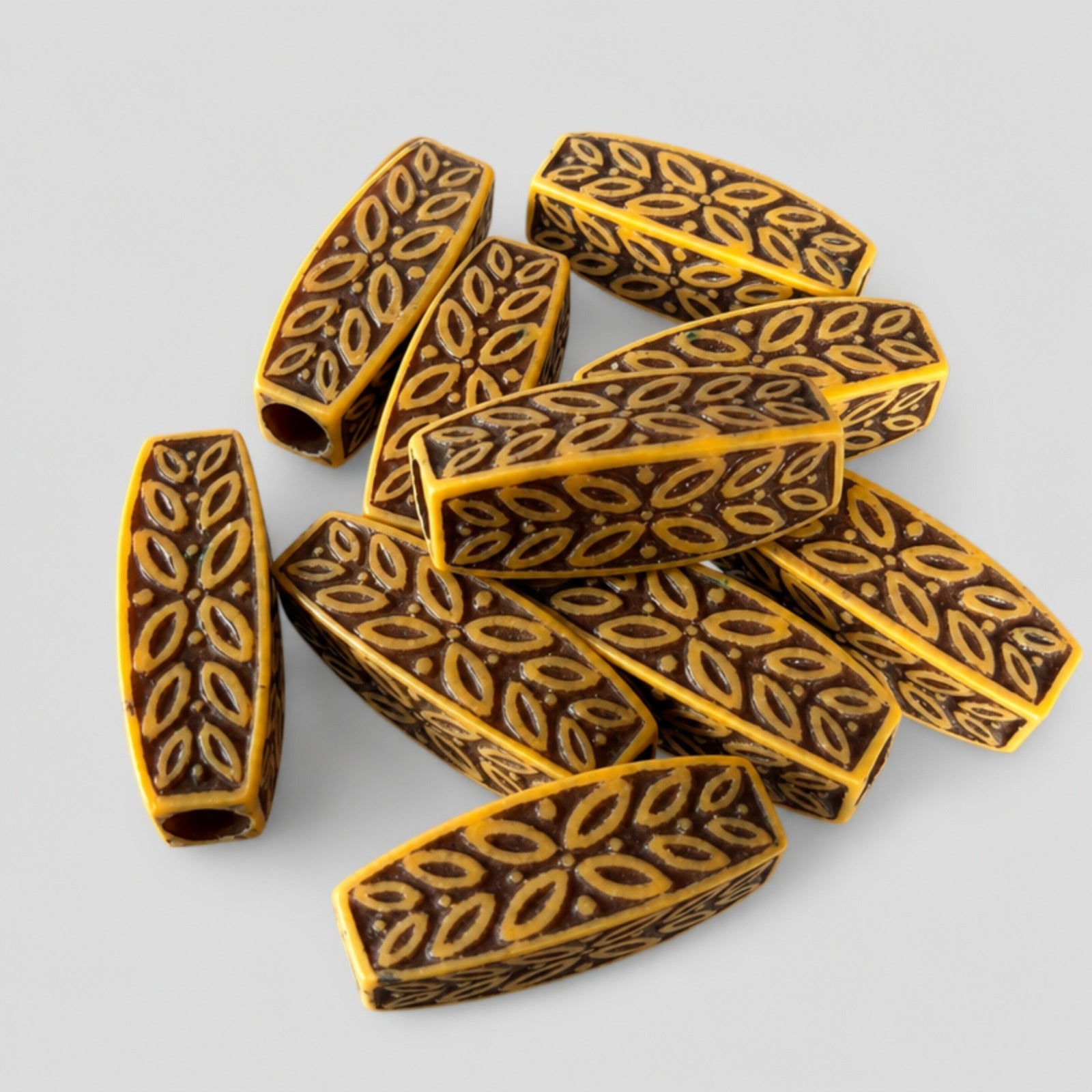 10 Pcs Carved Barrell Hair Beads, Oblong Barrell