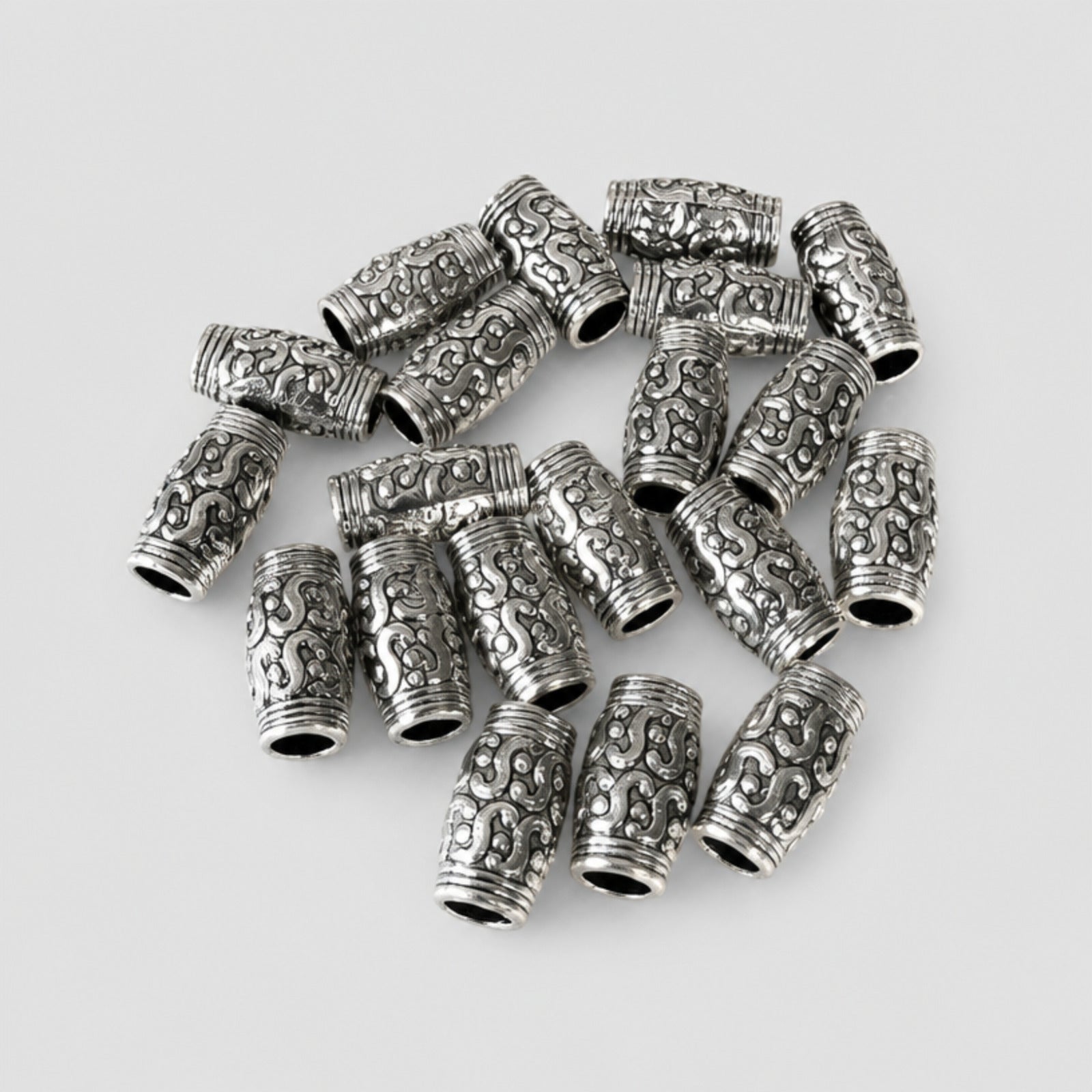 20 Pcs Metal Tube Beads, Silver