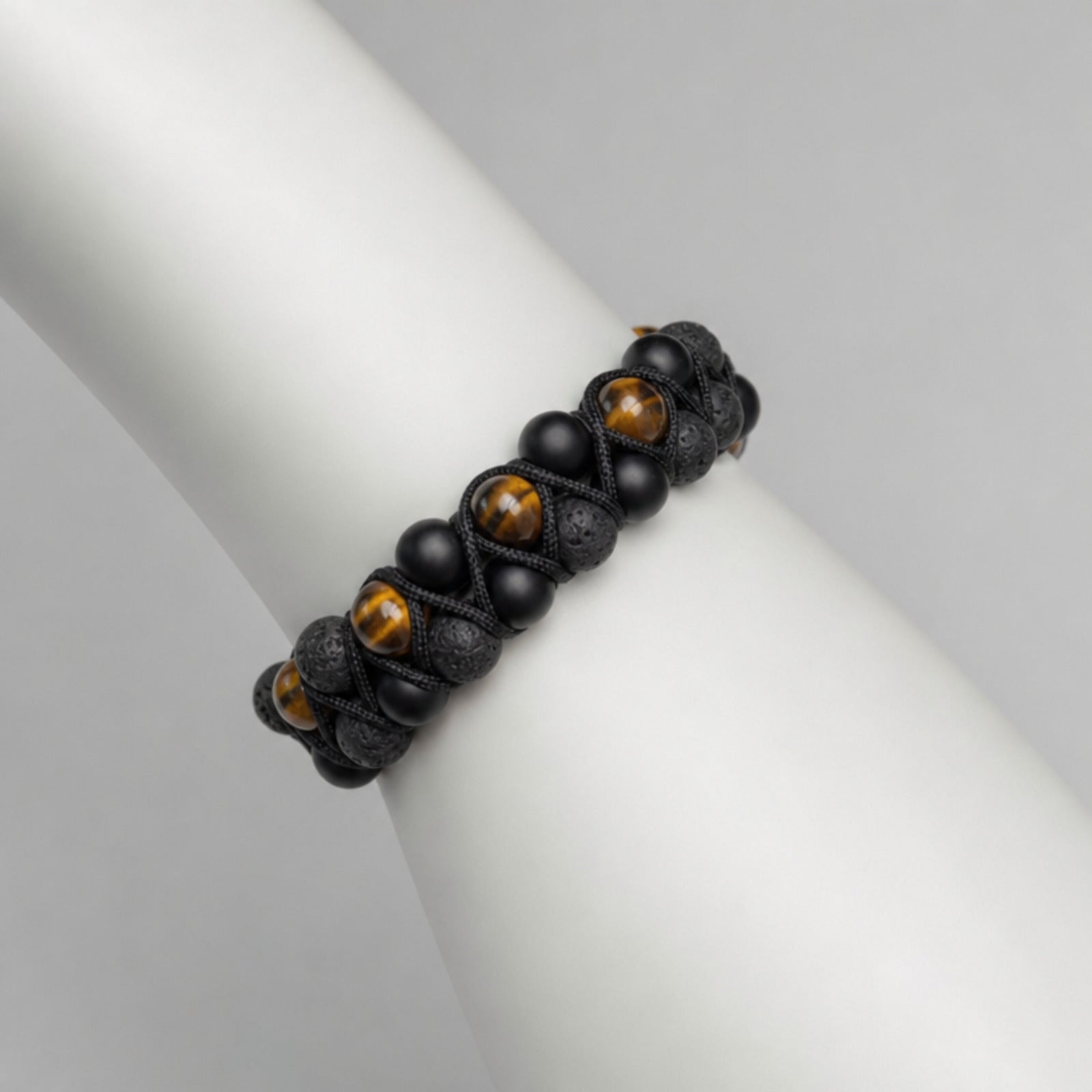Handcrafted Double Row Tigers Eye/Lava Stone Bracelet, Unisex