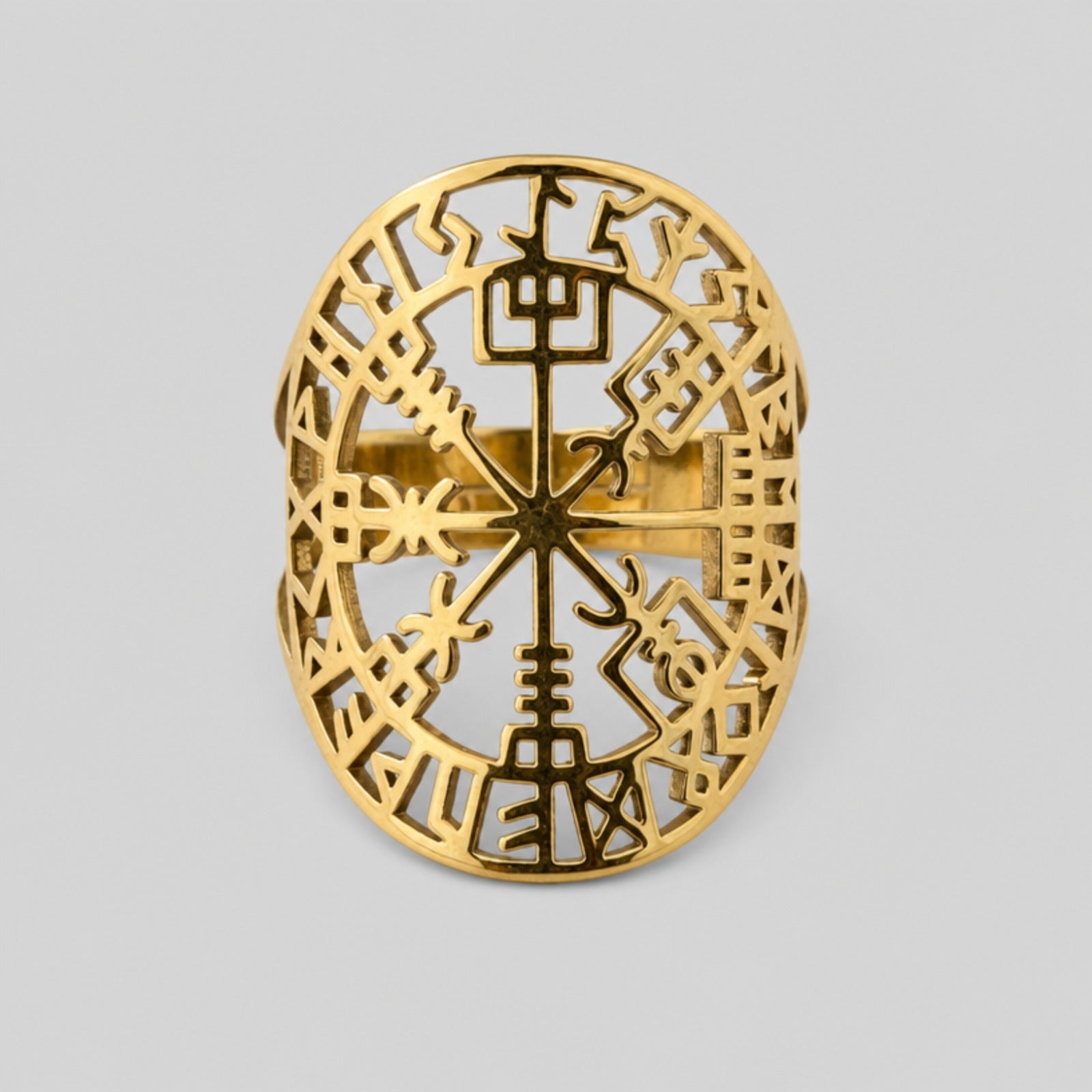 Runes Vegvisir Symbol Ring, Gold