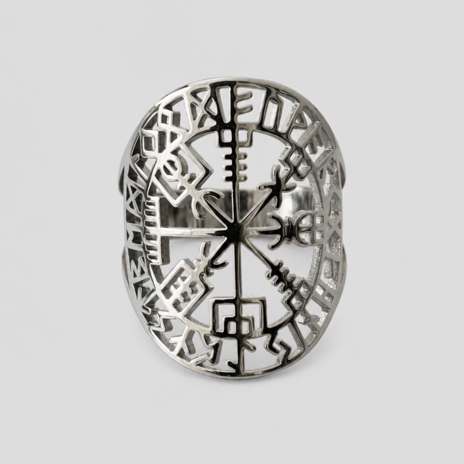 Runes Vegvisir Symbol Ring, Silver