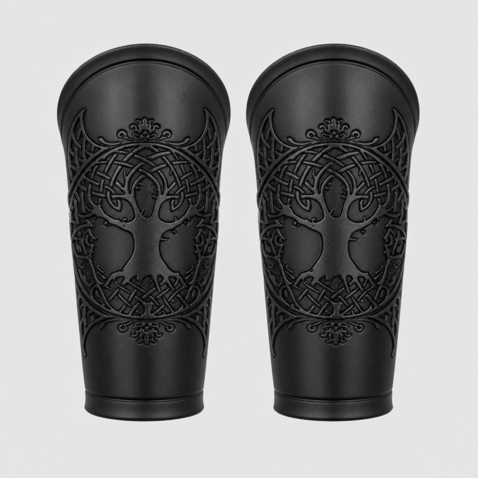 Handcrafted Leather Yggdrasil Viking Vambracers, Black
