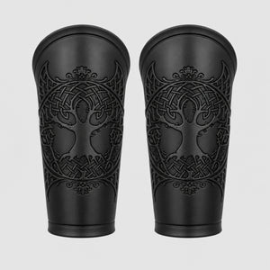 Handcrafted Leather Yggdrasil Viking Vambracers, Black