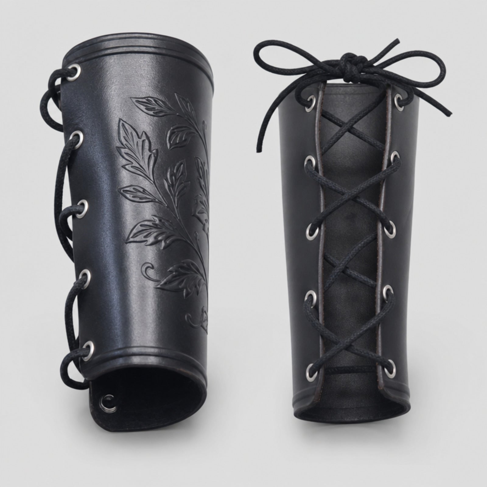 Handcrafted Wildflower Leather Bracers, Black