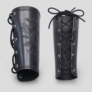 Handcrafted Wildflower Leather Bracers, Black