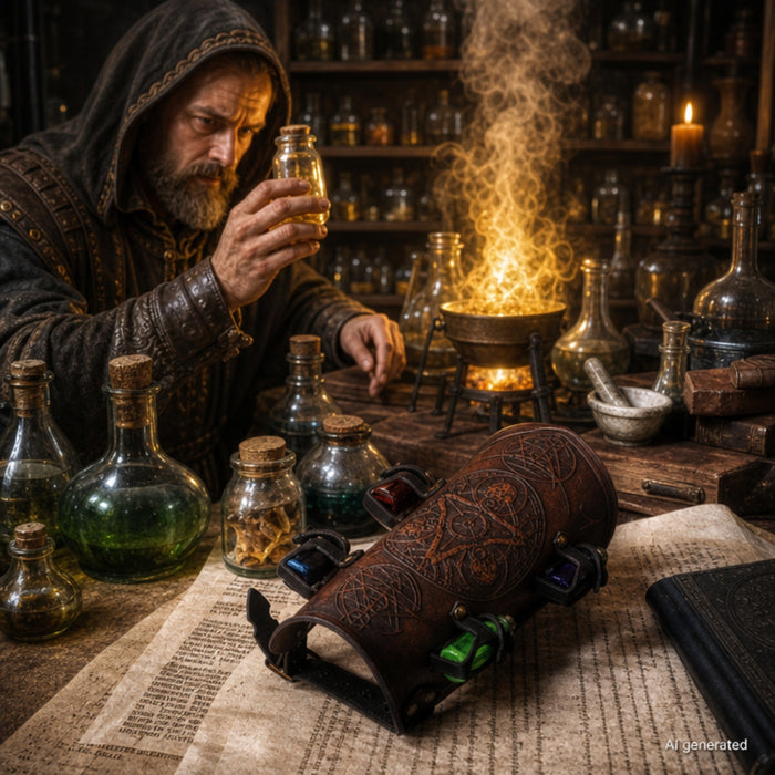 Handcrafted Leather Alchemist bracer with Magic Triangle, Brown