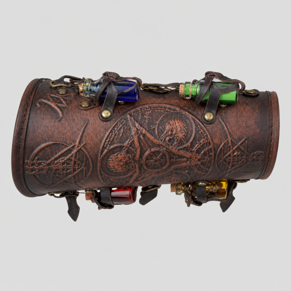 Handcrafted Leather Alchemist bracer with Magic Triangle, Copper