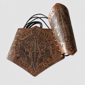 Medieval PU Leather Gauntlet, Brown