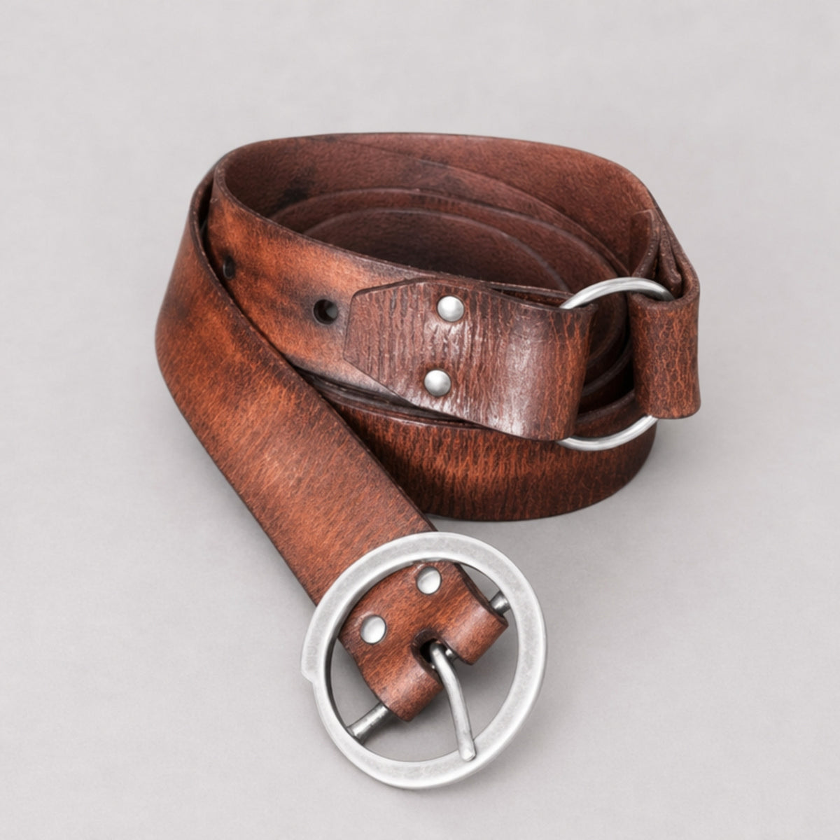 Handcrafted 40 Long Leather Belt with ring, Aged Brown