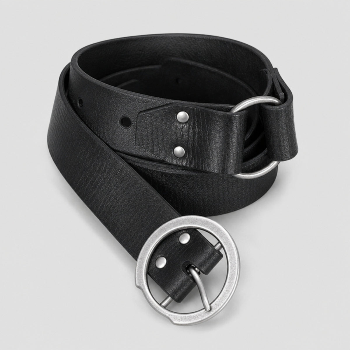 Handcrafted 40 Long Leather Belt with ring, Black