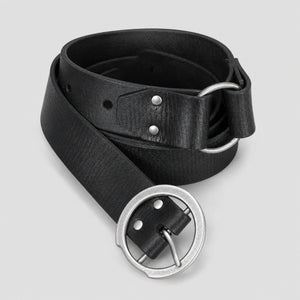 Handcrafted 40 Long Leather Belt with ring, Black