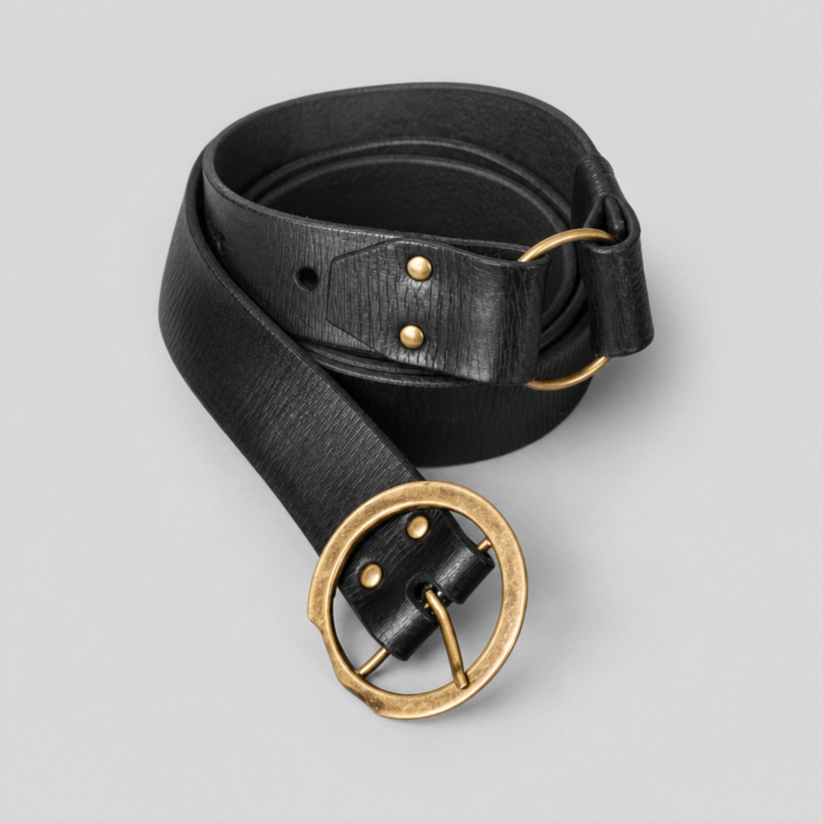 Handcrafted 40 Long Leather Belt with ring, Black