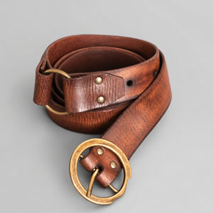 Handcrafted 40 Long Leather Belt with ring, Aged Brown
