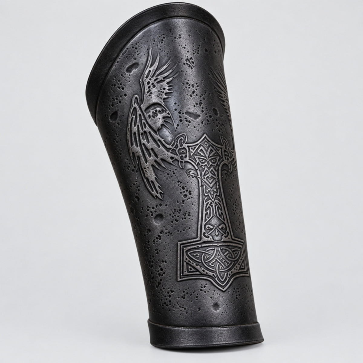 Handcrafted Mjolnir Hugin & Munin Vambraces, Black