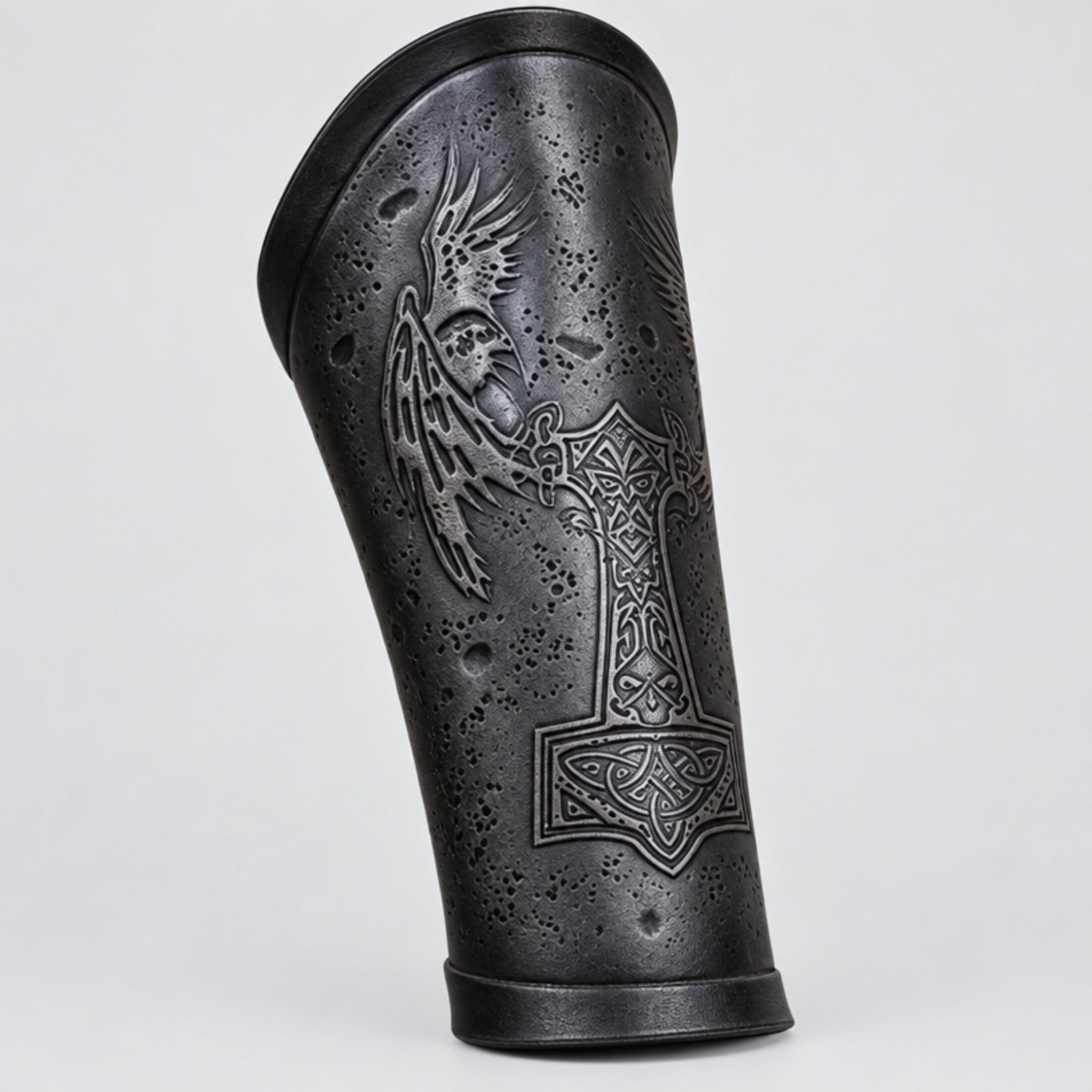 Handcrafted Mjolnir Hugin & Munin Vambraces, Black