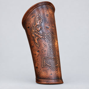 Handcrafted Mjolnir Hugin & Munin Vambraces, Brown