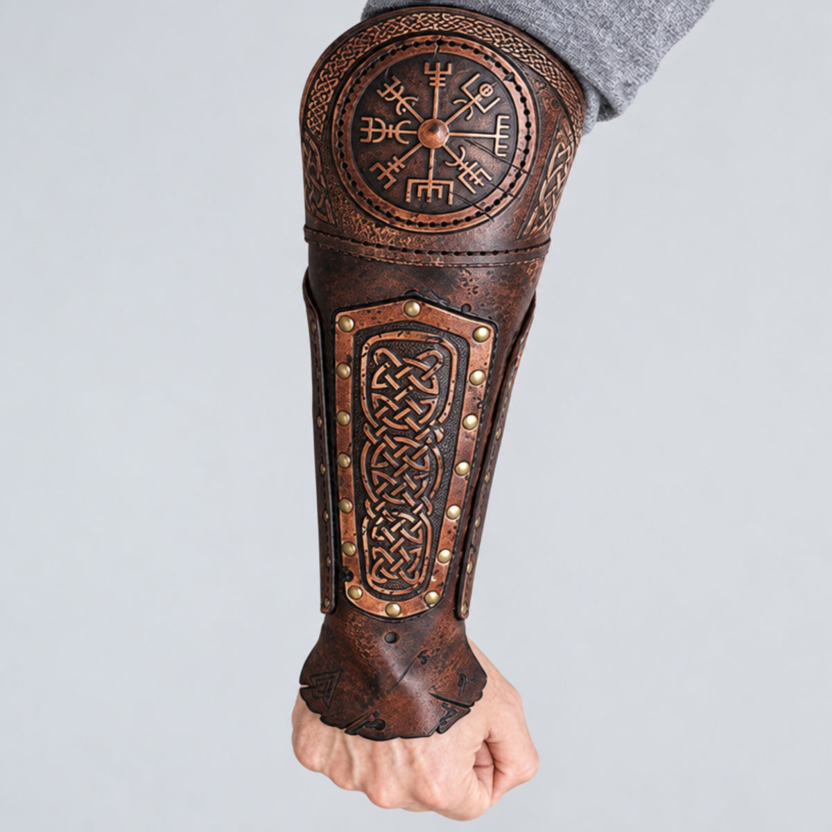 Viking Celtic Leather Sedrik Bracers, Brown