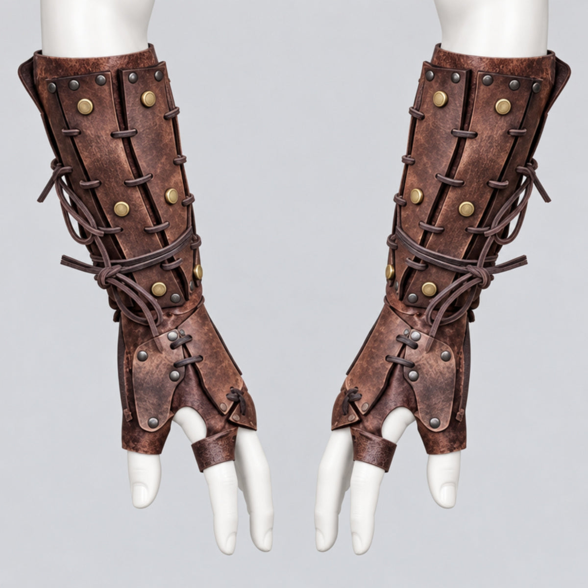 Samurai Leather Bracers Riveted, Aged Brown
