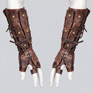 Samurai Leather Bracers Riveted, Aged Brown