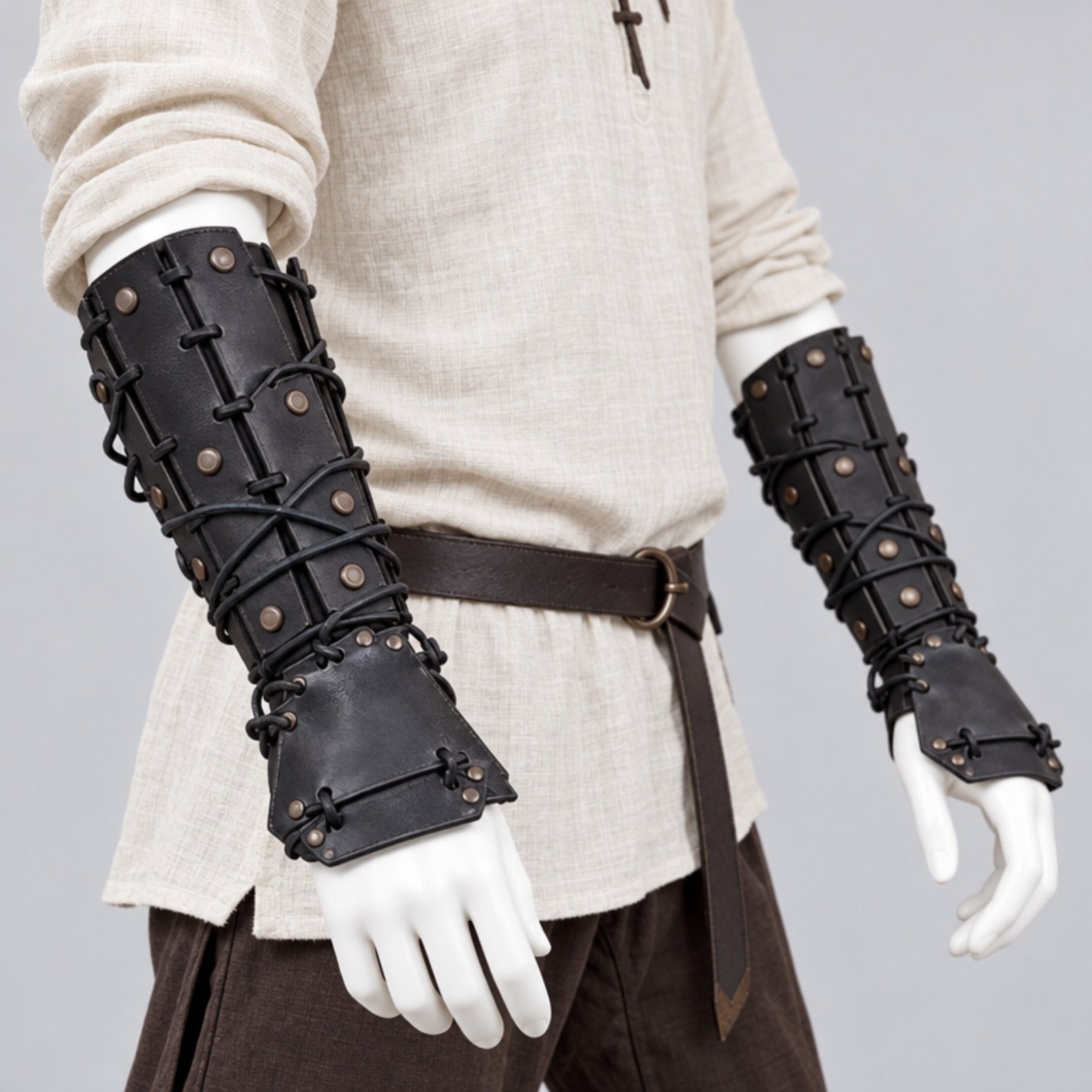 Samurai Leather Bracers Riveted, Black