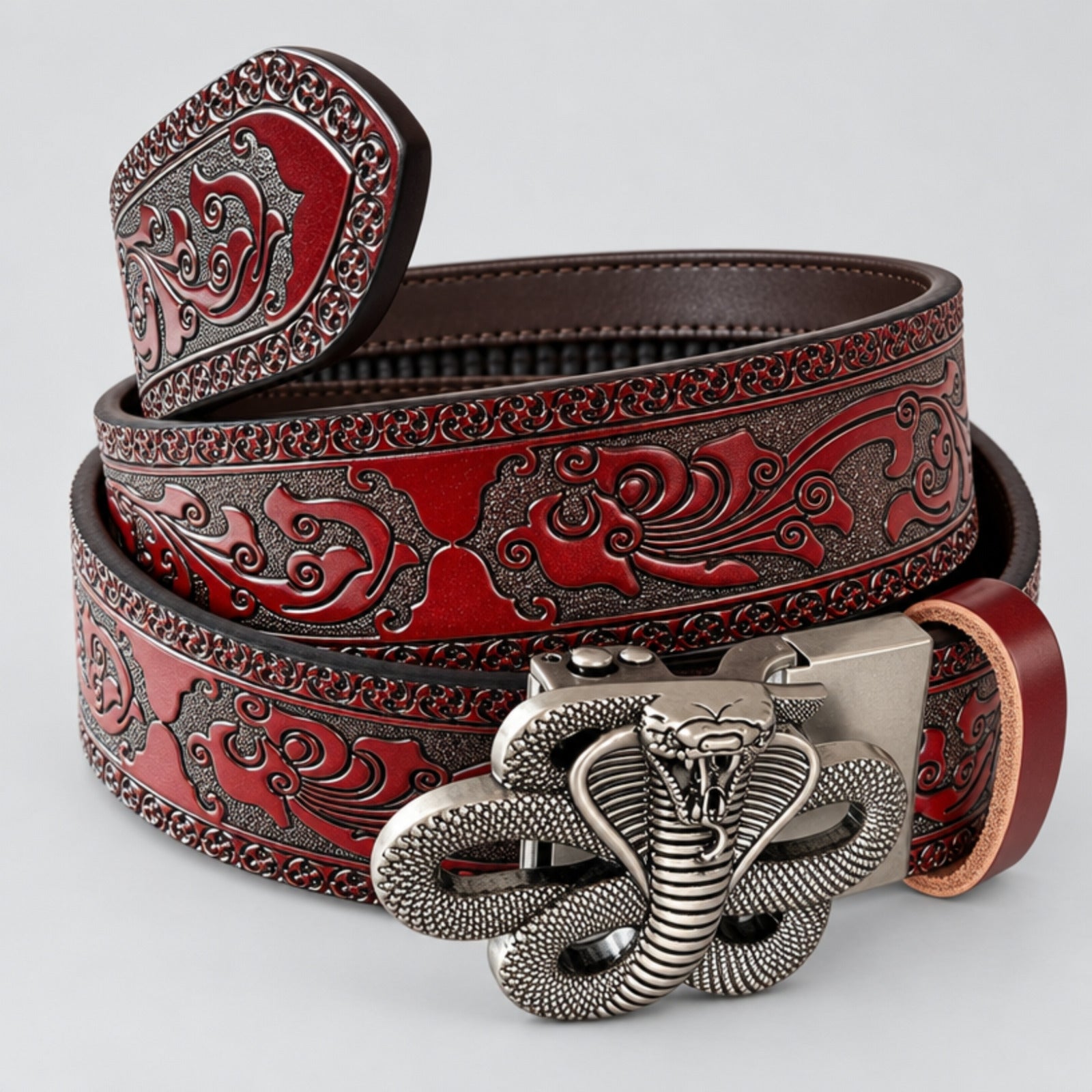 Embossed Warlord Cobra Tooled Leather Costume Belt