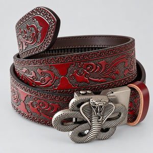 Embossed Warlord Cobra Tooled Leather Costume Belt