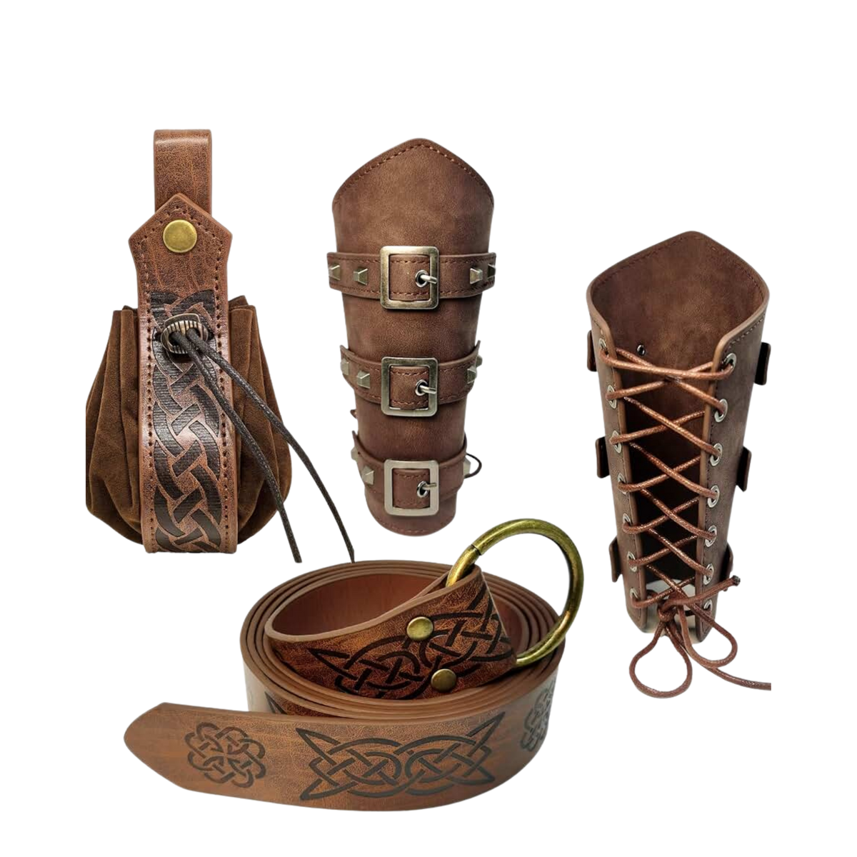 Handcrafted Medieval Traveler's Leather Flask Set