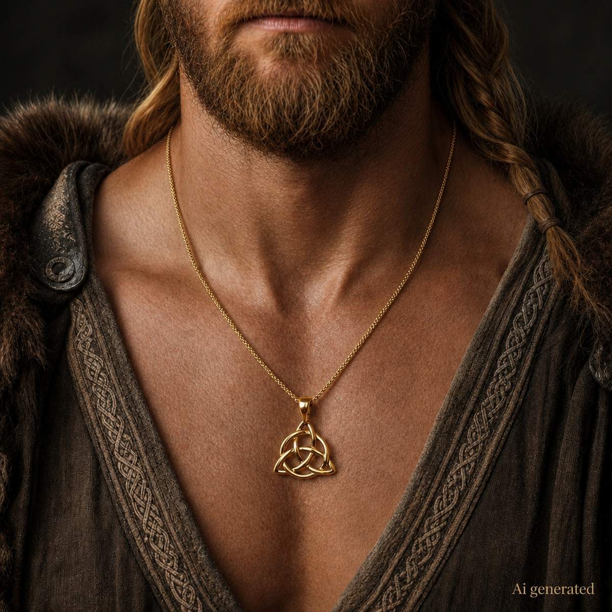 Irish Triquetra Knot Pendant Necklace, Gold