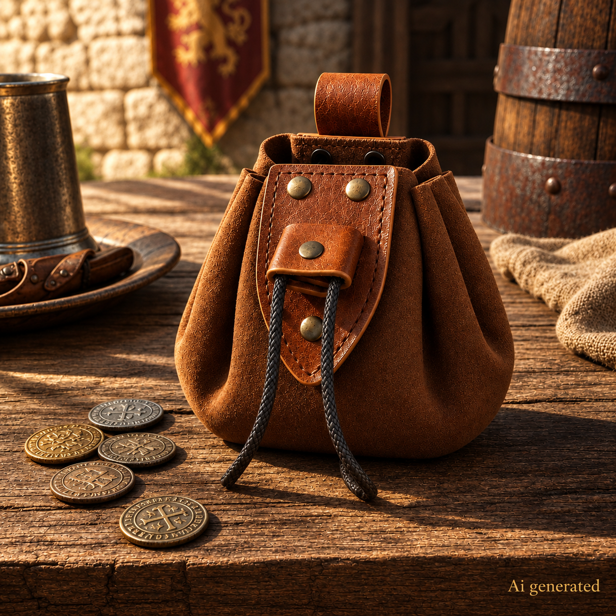 Medieval Drawstring Coin Purse, Brown