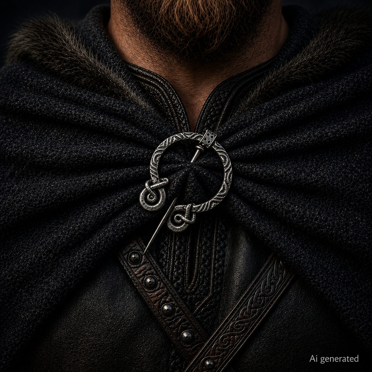 Dark Viking Brooch with twisted texture Black/Silver