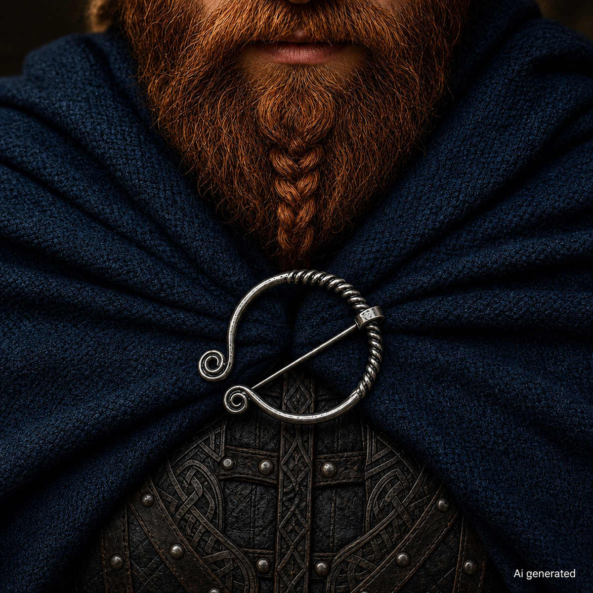 Dark Viking Brooch with twisted texture, Silver